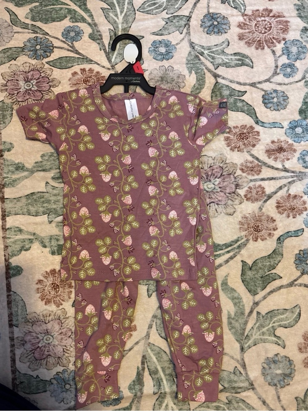 Kids Floral Leaf Print Pajama Set - Mauve Pink & Green